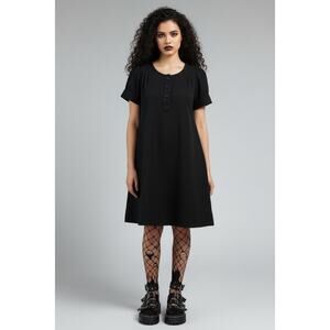 Women’s Cotton Whitchy Goth Grunge Puff Sleeve Shift Dress Medium Black Cotton